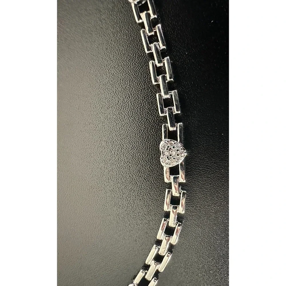 CM Silver Tone Pave CZ Heart Link Bracelet 7.5" Box Clasp Fashion Jewelry - Picture 3 of 6